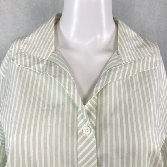 Chicos Shirt Womens Sz 3 US XL Green White Cotton Striped Button Down Dress - Picture 2 of 8